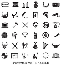 Iconos del Museo. Diseño plano negro. Ilustración vectorial.