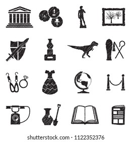 Museum Icons. Black Scribble Design. Vector Illustration.