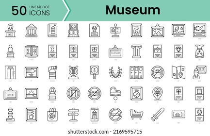 museum Icons bundle. Linear dot style Icons. Vector illustration