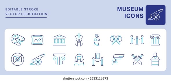 Museum Icons. Editable Stroke. Set of thin line icons symbol collection.