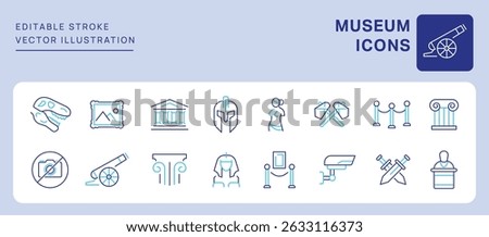 Museum Icons. Editable Stroke. Set of thin line icons symbol collection.