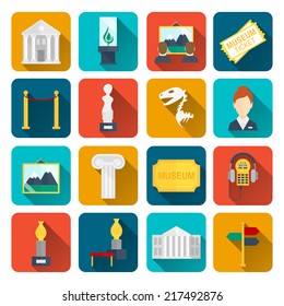 Museum icons flat set of sign canvas barrier isolated vector illustration