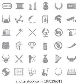 Iconos del Museo. Diseño plano gris. Ilustración vectorial.