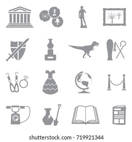 Museum Icons. Gray Flat Design. Vector Illustration. 