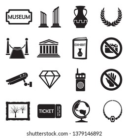 Museum Icons. Set 2. Black Flat Design. Vector Illustration.