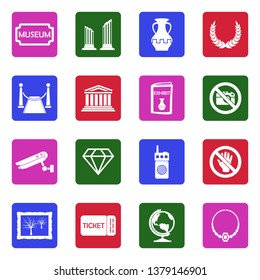 Museum Icons. Set 2. White Flat Design In Square. Vector Illustration.