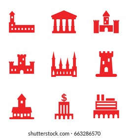 Museum icons set. set of 9 museum filled icons such as castle, court