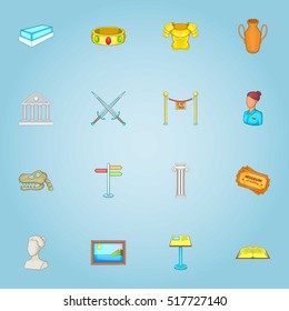Museum icons set. Cartoon illustration of 16 museum vector icons for web