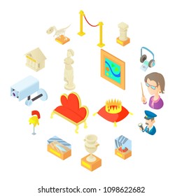 Museum icons set in cartoon style. Antique and culture symbols set collection vector illustration