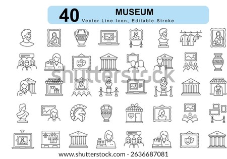 Museum Icons set. Editable Vector Icons of Gallery, History, Exhibition Hall, Antique Artifacts Culture