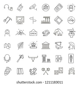 museum icons set. museum exhibits collection. Thin line design