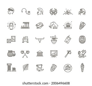 museum icons set. museum exhibits collection. Thin line design