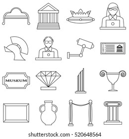 Museum icons set. Outline illustration of 16 museum vector icons for web