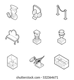 Museum icons set. Outline illustration of 9 museum vector icons for web