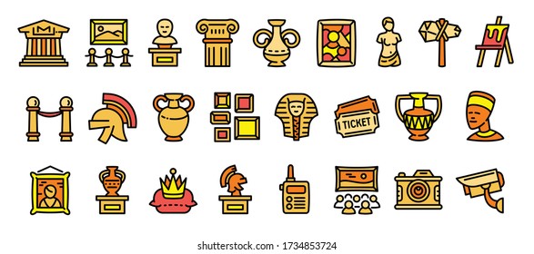 Museum icons set. Outline set of museum vector icons for web design isolated on white background