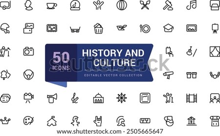 Museum icons set. Pixel perfect, minimalistic web and UI icon. Outline icons collection. Editable vector illustration. Isolated on white background.
