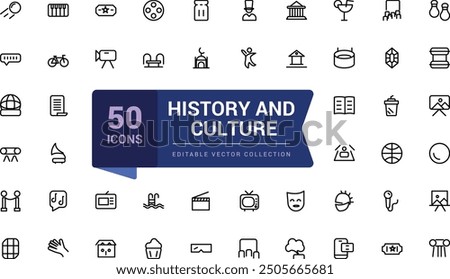 Museum icons set. Pixel perfect, minimalistic web and UI icon. Outline icons collection. Editable vector illustration. Isolated on white background.