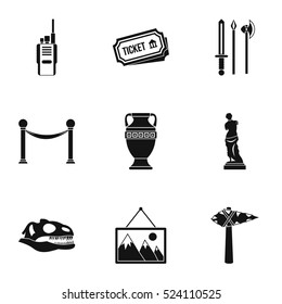 Museum icons set. Simple illustration of 9 museum vector icons for web