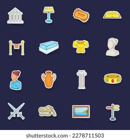 Museum icons set stikers collection vector with shadow on purple background