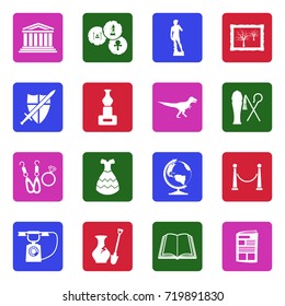 Museum Icons. White Flat Design In Square. Vector Illustration. 