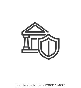 Museum insurance service line icon. linear style sign for mobile concept and web design. Museum protection shield outline vector icon. Symbol, logo illustration. Vector graphics