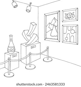 Museum interior graphic black white interior sketch illustration vector 