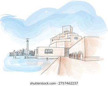 Museum of Islamic art Doha Qatar - vector illustration