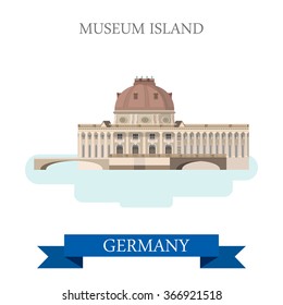 Museum Island in Berlin Germany. Flat cartoon style historic sight showplace attraction point of interest web site vector illustration. World countries cities vacation travel sightseeing collection