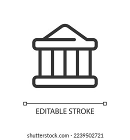 Museum location pixel perfect linear ui icon. Historical monument. Find place on map. GUI, UX design. Outline isolated user interface element for app and web. Editable stroke. Arial font used