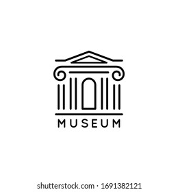 Museum logo Is in a trendy minimal linear style. Vector icon of a Bank building with columns. Simple emblem of the university isolated on a blue background