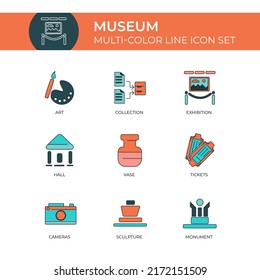 Conjunto de iconos de línea multicolor de museo