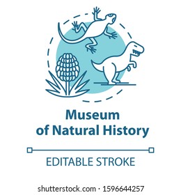 Museum Of Natural History concept icon. Prehistoric animals. Biological exposition. Paleontological exhibition idea thin line illustration. Vector isolated outline drawing. Editable stroke