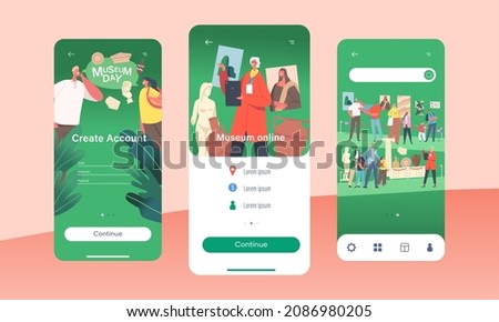 Museum Online Mobile App Page Onboard Screen Template. Family Characters Visiting Museum of Ancient History and Art Exhibit. Parents and Kids Education Concept. Cartoon People Vector Illustration