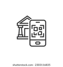 Museum QR code line icon. linear style sign for mobile concept and web design. Mobile museum guide outline vector icon. Symbol, logo illustration. Vector graphics