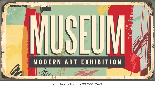Señal de museo con un patrón contemporáneo abstracto. Cartel vintage para la exposición de arte moderno en el museo. Ilustración de textura de fondo de la galería de vectores.