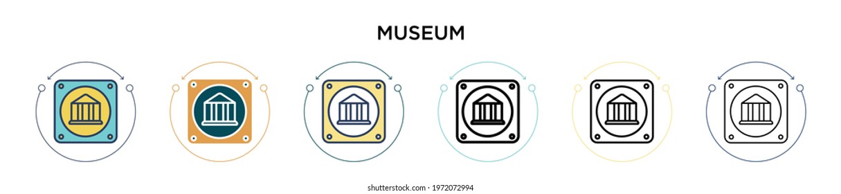 Museum sign icon in filled, thin line, outline and stroke style. Vector illustration of two colored and black museum sign vector icons designs can be used for mobile, ui, web