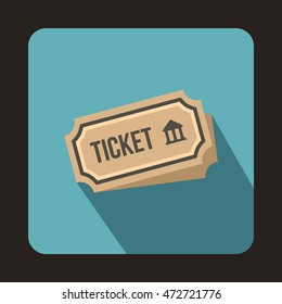 Museum ticket icon in flat style on a baby blue background