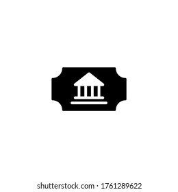 Vector de icono de boleto de museo en glifo plano negro, estilo relleno aislado en fondo blanco