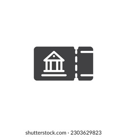 Icono vectorial de la entrada del museo. signo plano relleno para concepto móvil y diseño web. Billete con el icono del glifo museo. Símbolo, ilustración del logotipo. Gráficos vectoriales