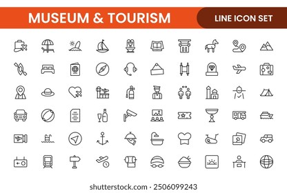 Museum and Tourism outline modern icon set. editable line icon illustration.