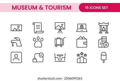 Museum and Tourism outline modern icon set. editable line icon illustration.