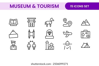 Museum and Tourism outline modern icon set. editable line icon illustration.