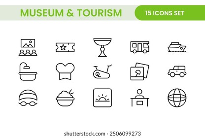 Museum and Tourism outline modern icon set. editable line icon illustration.