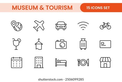 Museum and Tourism outline modern icon set. editable line icon illustration.