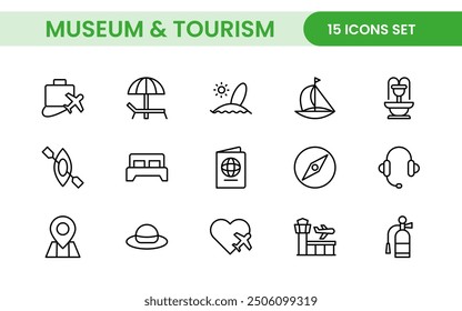 Museum and Tourism outline modern icon set. editable line icon illustration.