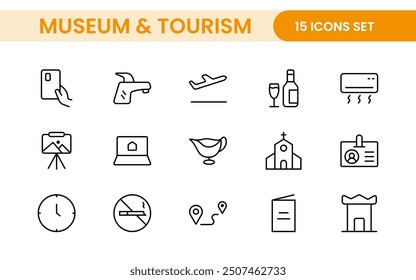 Museum and Tourism outline modern icon set. editable line icon illustration.