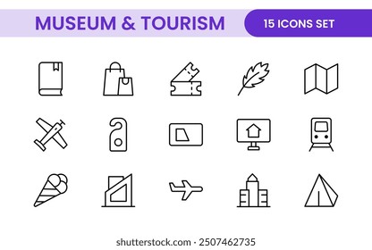 Museum and Tourism outline modern icon set. editable line icon illustration.