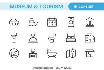 Museum and Tourism outline modern icon set. editable line icon illustration.