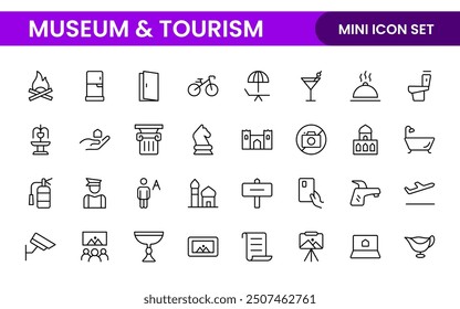 Museum and Tourism outline modern icon set. editable line icon illustration.