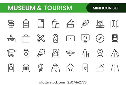 Museum and Tourism outline modern icon set. editable line icon illustration.